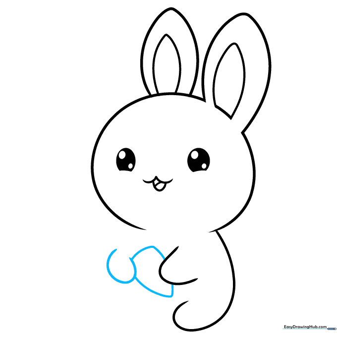 Adding a second paw and a small carrot shape held between the bunny's hands.