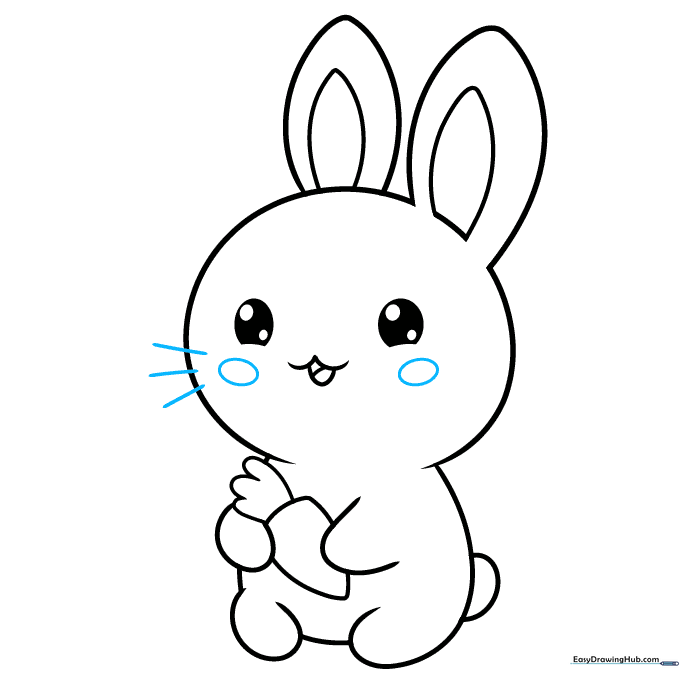 Adding blush ovals under the eyes and three whiskers on the cheeks.