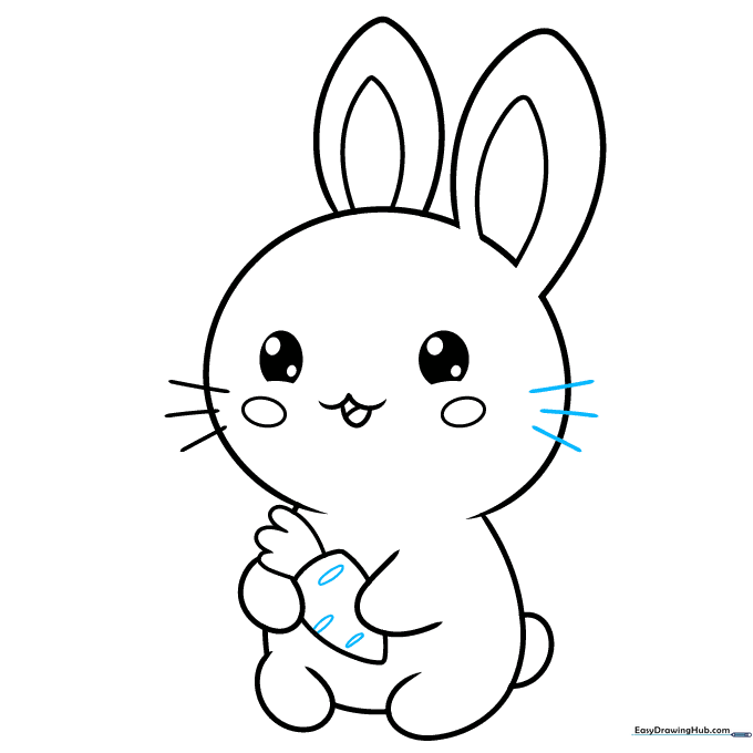 Finalizing the carrot texture and completing the whisker lines.