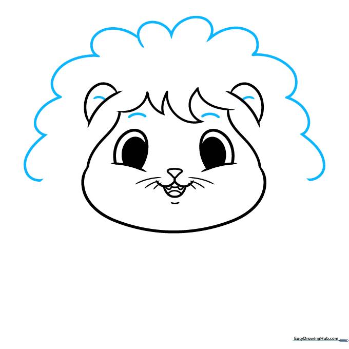 Drawing a full, fluffy mane and expressive eyebrows on the lion.