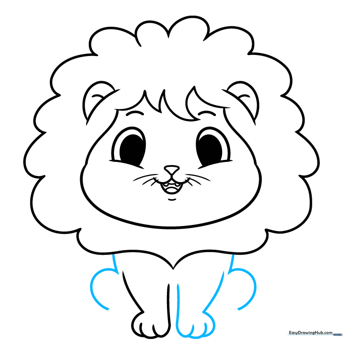 Outlining the lion's body and rear legs to show a sitting posture.