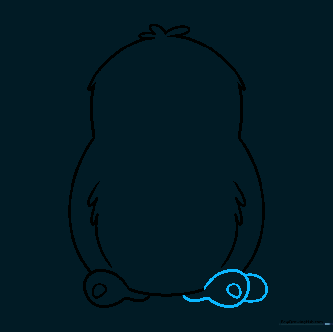 Drawing process showing the addition of multiple toes to the monster's foot.