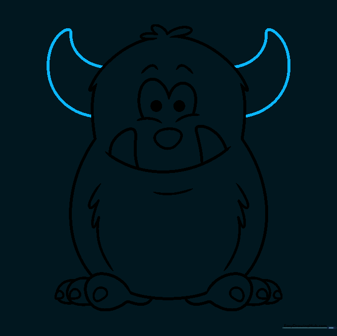 Sketch showing the addition of two horns on the top of the monster's head.