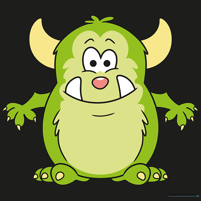 A fully colored, vibrant, and cute cartoon monster.