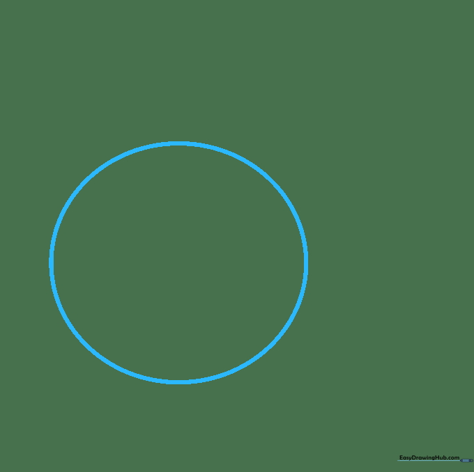A simple pencil-drawn circle serving as the base for a narwhal head on a white background.