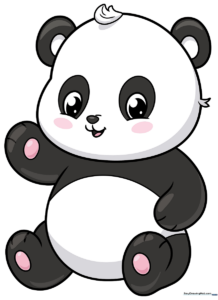 A vibrant, finished illustration of a cute cartoon panda sitting down, used as the featured image for the drawing tutorial.