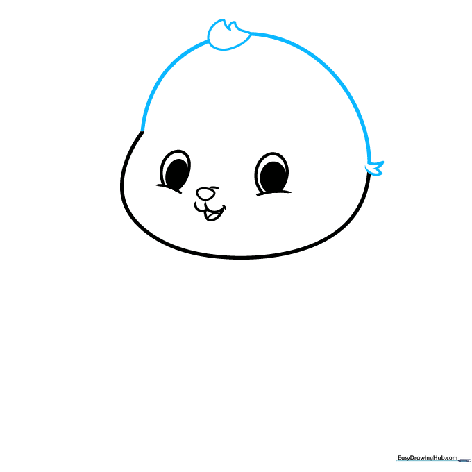 Drawing of a panda head with jagged, short lines added to the outline to simulate fluffy fur.