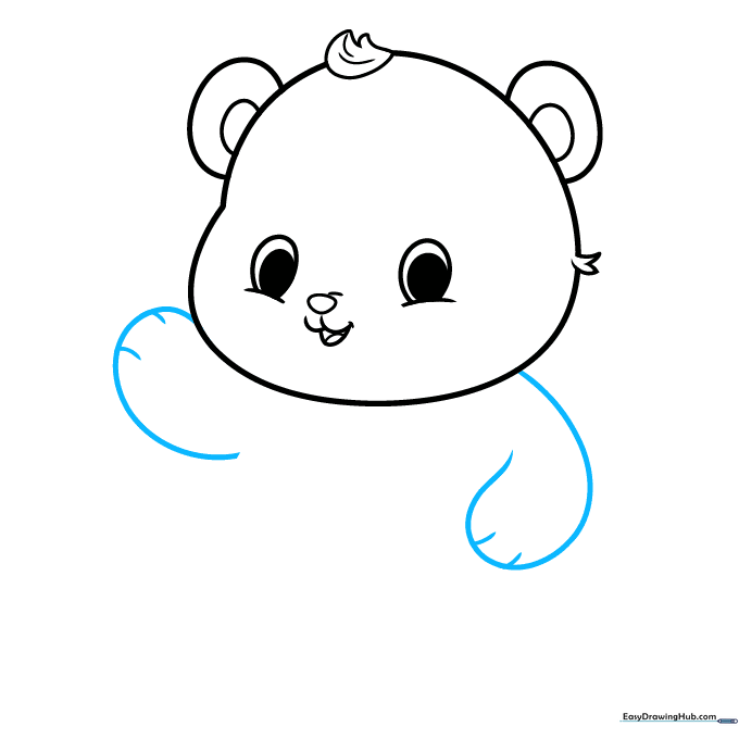 Drawing of a panda's upper body showing two arms with rounded paws and simple finger details.