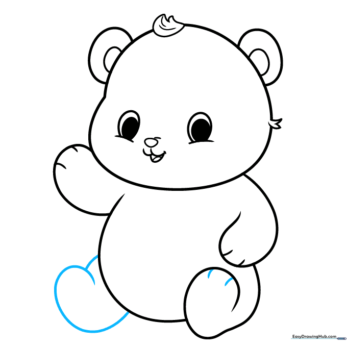 Drawing of a panda's lower body showing both feet with simple toe markings.