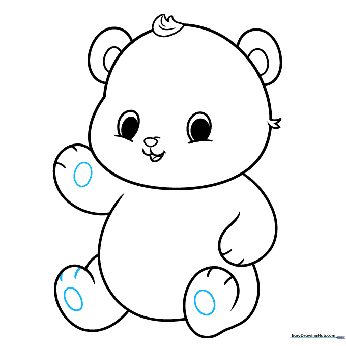 Close-up drawing of panda paws showing the oval-shaped pads on the soles.