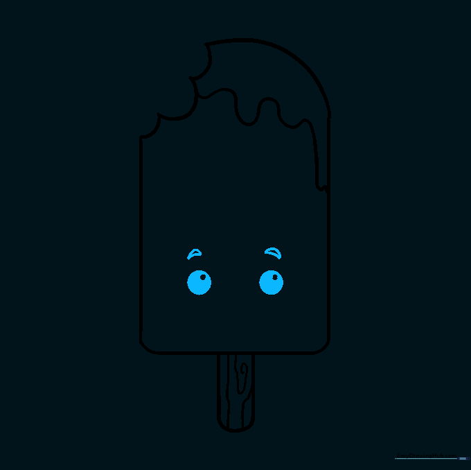 Two expressive eyes with pupils and eyebrows added to the center of the popsicle.