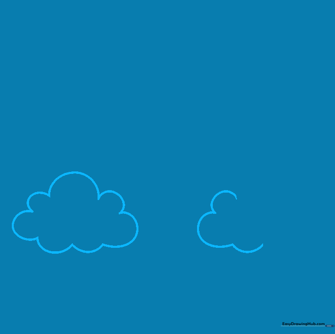 Pencil sketch of two cloud outlines with rounded, fluffy edges on a white background.