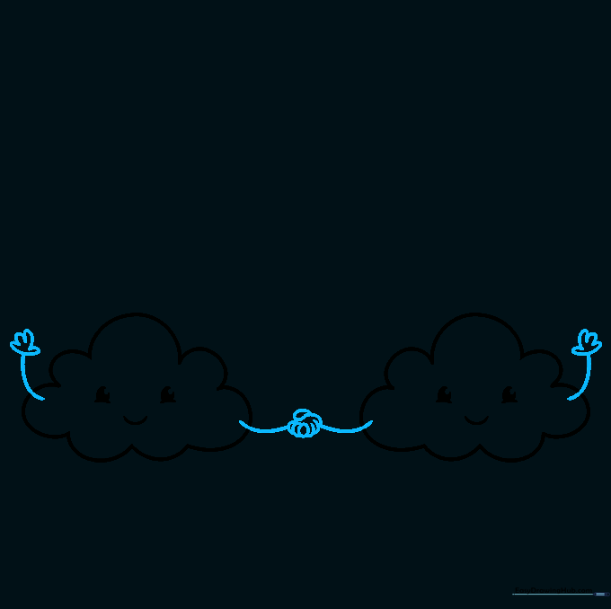 Two cartoon clouds with arms drawn reaching out to hold hands.