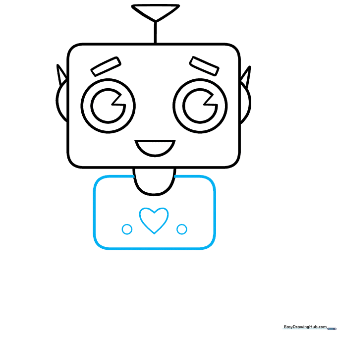 Robot torso with a heart symbol and circular buttons.