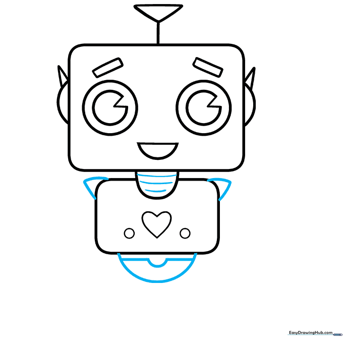 Robot torso with shoulder joints and neck texture lines.