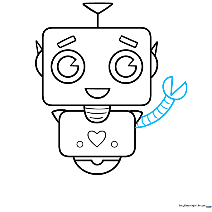 Robot arm with a claw hand and segmented metal bands.