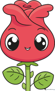 A vibrant, finished cartoon rose drawing with a happy face, perfect for beginners.