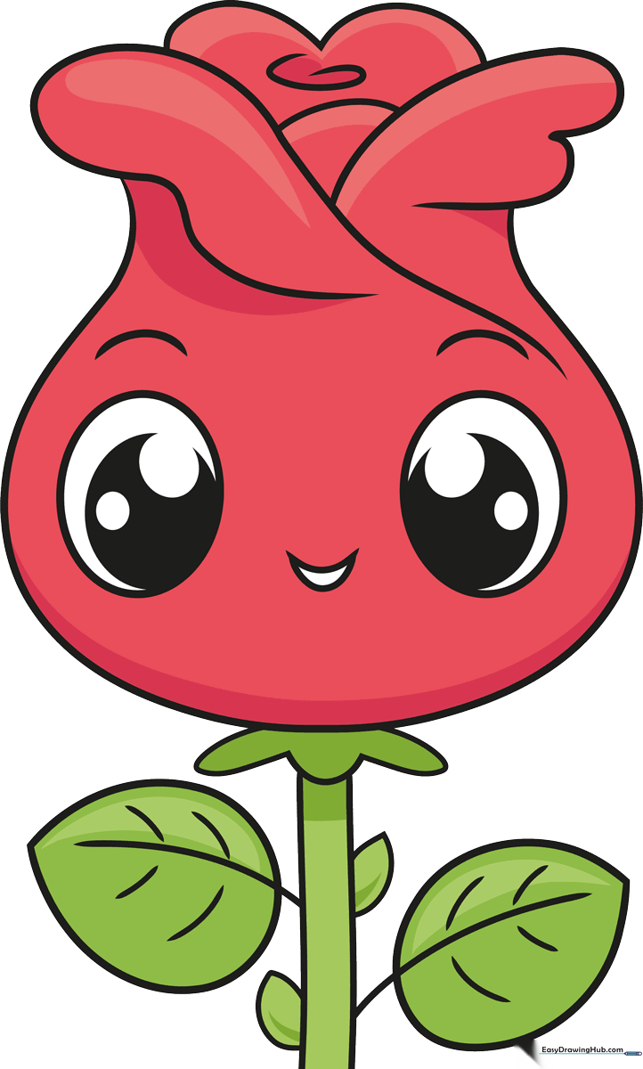 A vibrant, finished cartoon rose drawing with a happy face, perfect for beginners.