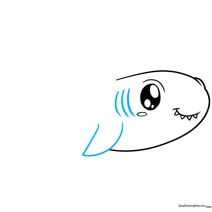 Adding a triangular pectoral fin and three gill slits to the side of the shark's body.