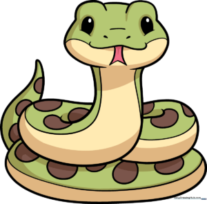 A friendly, colorful cartoon snake illustration, perfect for kids' art projects.