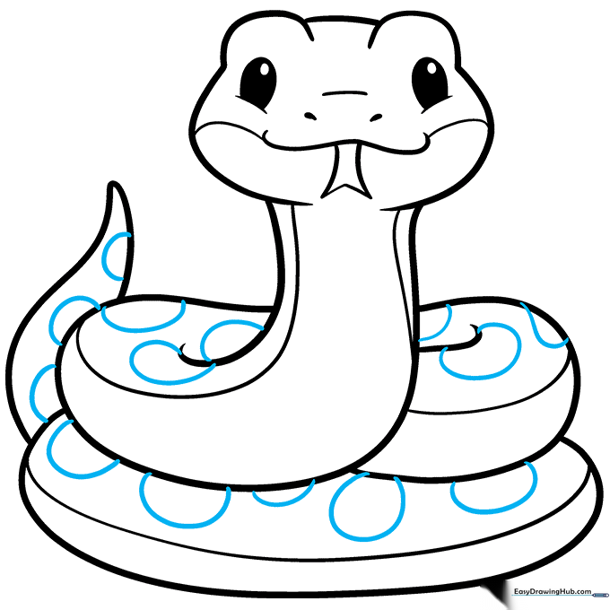 Adding decorative scale patterns using partial circles along the snake's back.