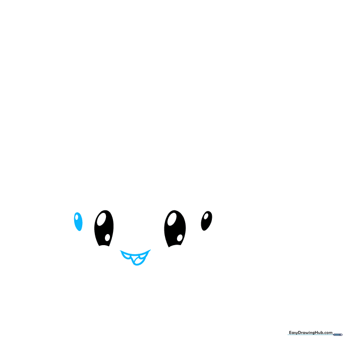 Spider face with shaded pupils and a wide, smiling mouth with small fangs.