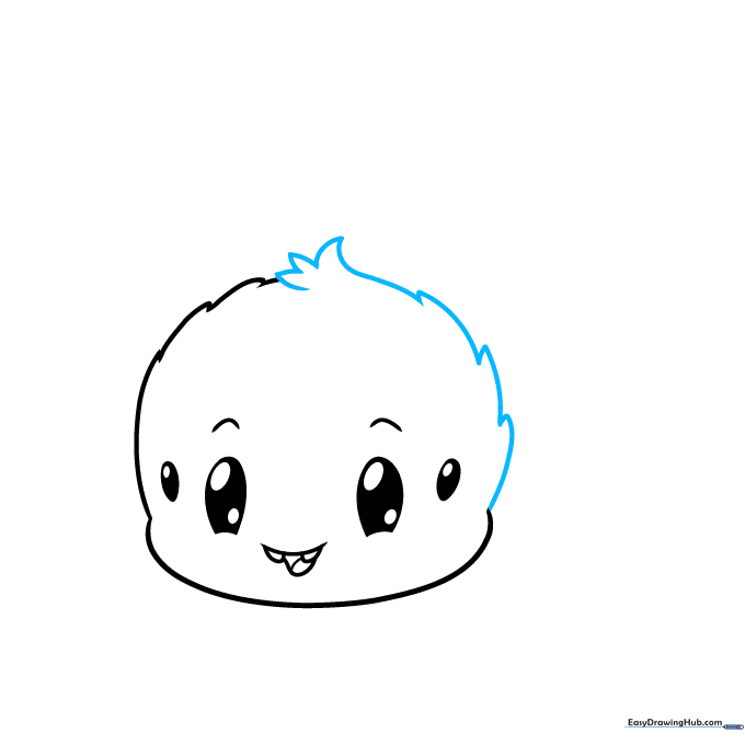 Completed outline of the spider's head with a prominent tuft of fur.