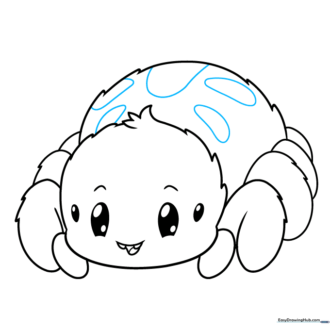 Completed spider outline with decorative spots added to the abdomen.