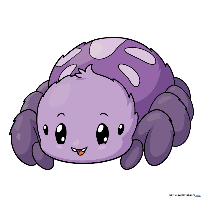 Fully colored, friendly cartoon spider with vibrant markings.
