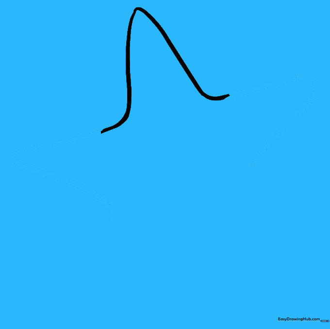 Pencil outline showing the addition of two side arms to the starfish body.