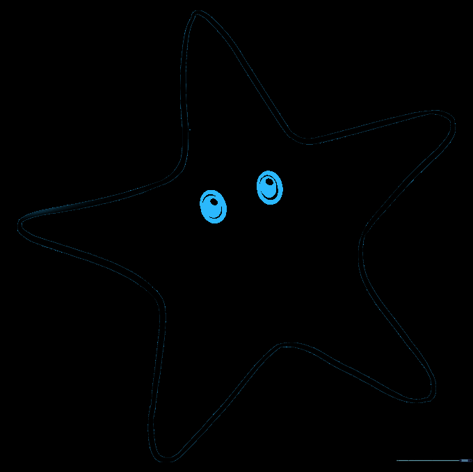 Close-up of the starfish face showing two large, expressive eyes with shaded pupils.