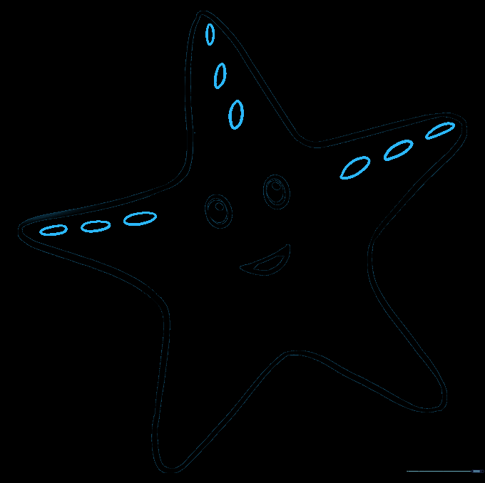 Starfish arms now detailed with a central row of small, oval tube feet.