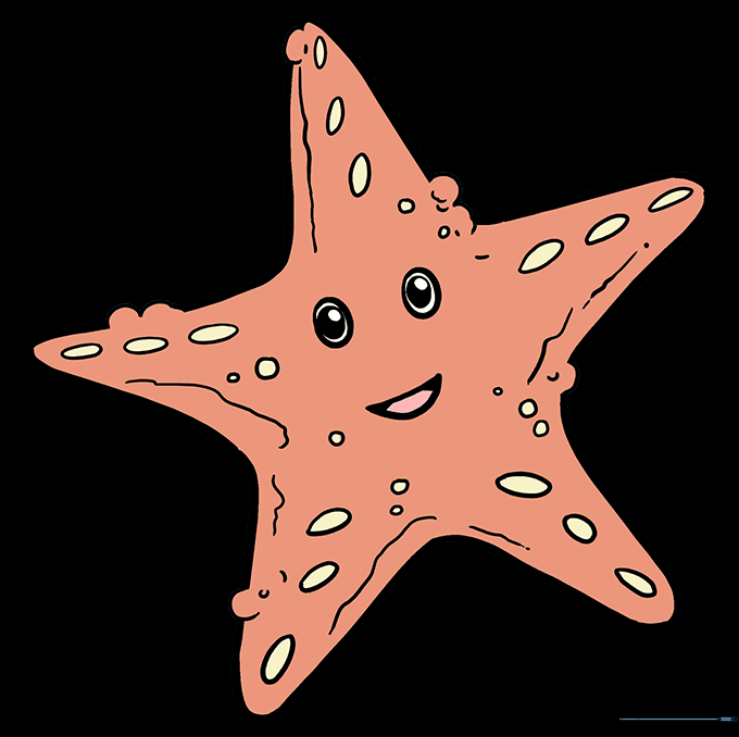 A fully colored, vibrant, and cute starfish character.