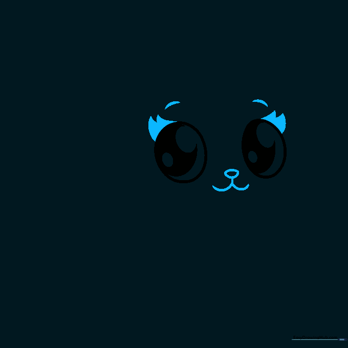 Drawing the nose and mouth of a cartoon cat, emphasizing a cute expression.