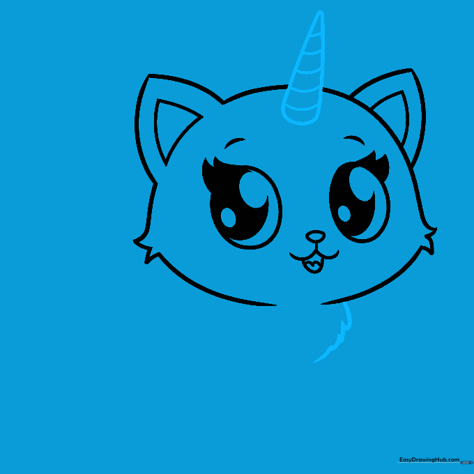 Adding a spiraled unicorn horn to the center of the cat's forehead.