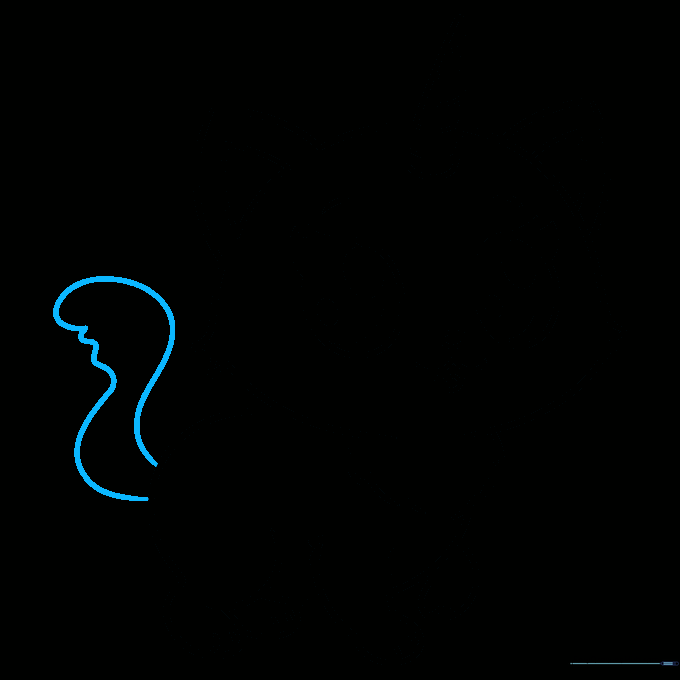 Drawing a fluffy, curved tail for the unicorn cat.
