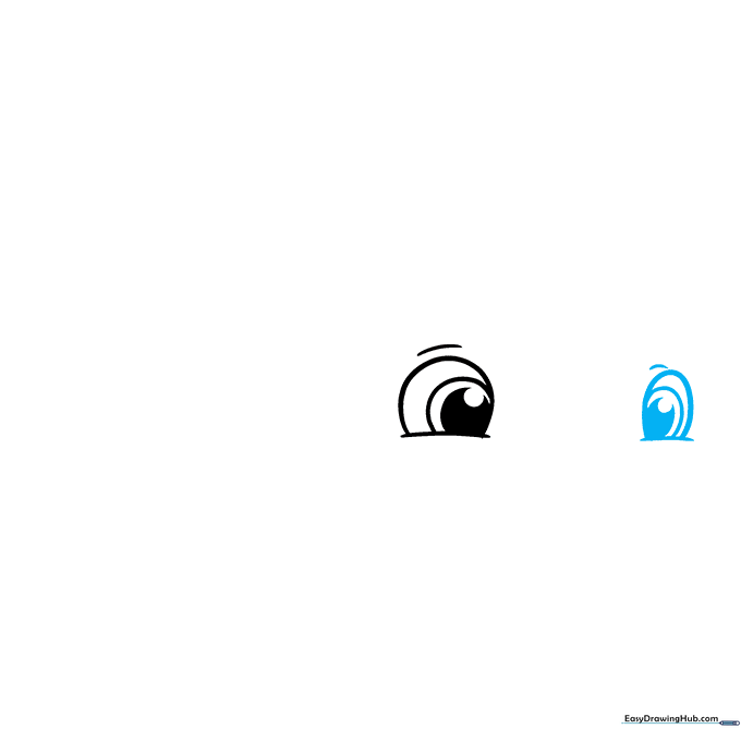 Two cartoon whale eyes side-by-side, showing how to use scale to create depth.