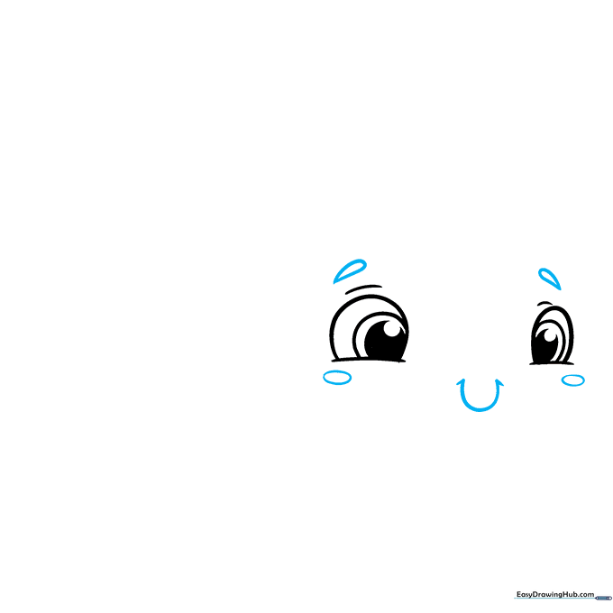 Whale face details including eyebrows, a smiling mouth, and blush circles under the eyes.