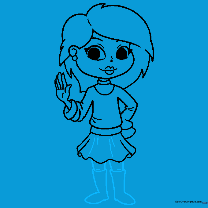Adding legs and simple boot shapes to the zombie girl drawing.
