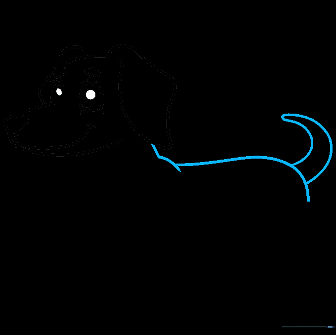 Outlining the long back and wagging tail of the dachshund.