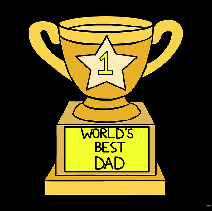 A fully colored trophy drawing with gold cup and brown base.