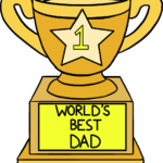 A completed, colorful drawing of a 'World's Best Dad' trophy, perfect for a Father's Day card.