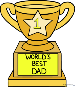 A completed, colorful drawing of a 'World's Best Dad' trophy, perfect for a Father's Day card.