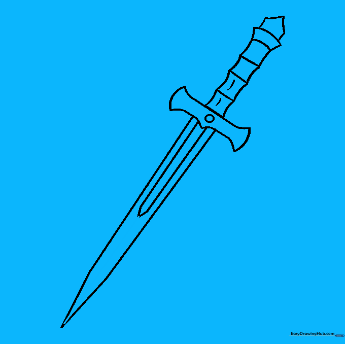 Completing the blade outline with a final line for the edge.