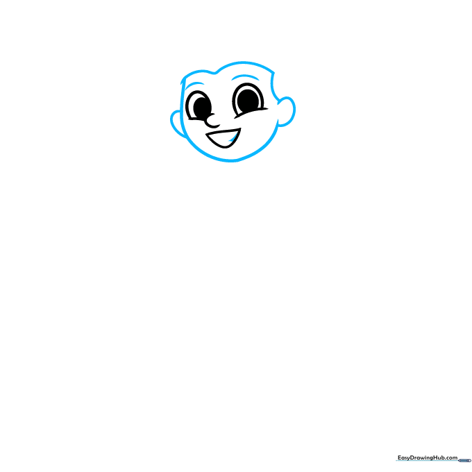 Drawing the outline of the girl's face, ears, and eyebrows.