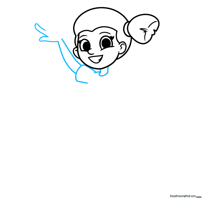 Drawing the neck, shoulders, and arms of the dancing girl.
