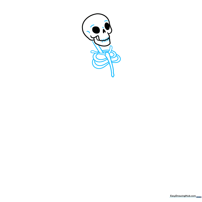 Skeleton torso construction showing the neck, collarbone, and ribcage outlines.
