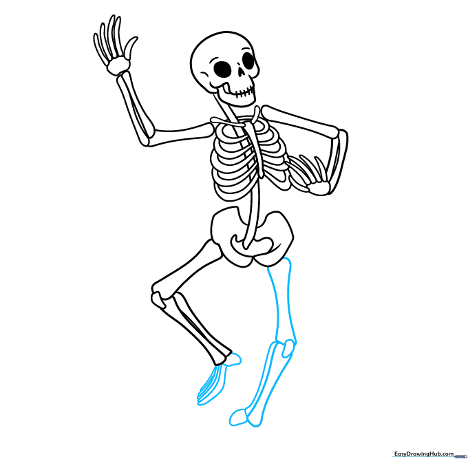 Detailed sketch of skeleton feet with overlapping toe segments.