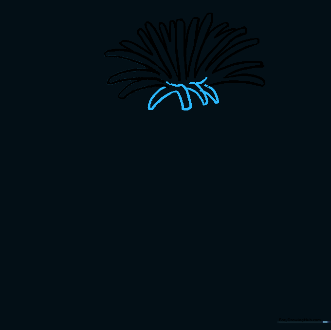 Drawing front-facing petals to complete the center of the dandelion flower.