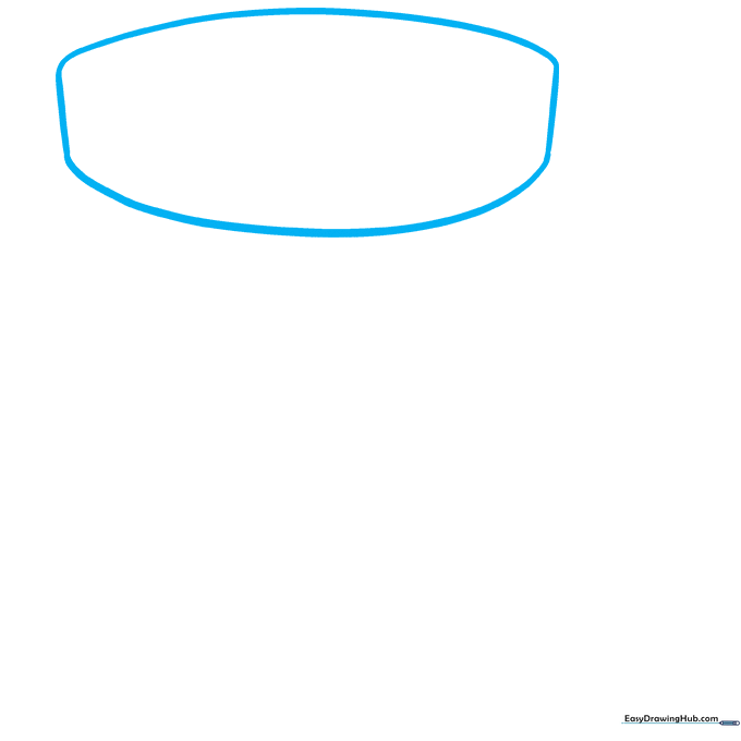 Drawing the top rim of a flower pot using two parallel curved lines connected by short vertical side lines.